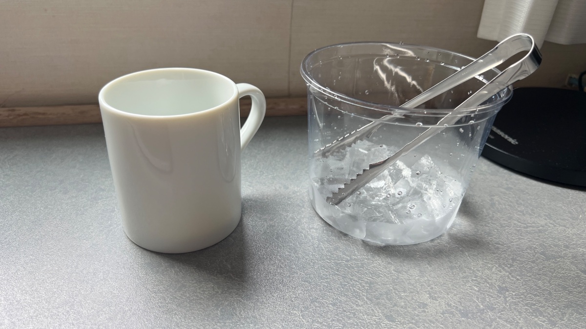 小田急ステーションホテル本厚木の氷を入れたプラスチック容器とトング